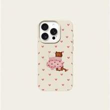 1pc TPU Material Heart-Shaped Cuddling Cat Pattern Phone Case Compatible With Apple 17 Pro Max/17/16 Pro Max/15/13/12/11, S20 FE/A15/S24/A55, Note 11/Note 12/Note 13 Pro, Full-Body Shockproof Soft Protective Cover - White - View 5