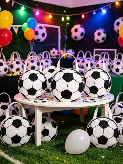 10/3个装足球造型无纺布手提袋，黑白卡通图案装饰，创意世界杯主题可重复使用无纺布手提袋，礼品包装袋，糖果零食装饰袋，足球主题派对礼品袋，适用于2026年派对装饰，礼品包装用品，无纺布手提袋