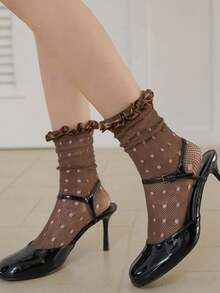 1 đôi tất cao đến đầu gối dệt kim satin ren rỗng lưới thời trang avant-garde dành cho nữ, 1 đôi, nhẹ và thoáng khí, thích hợp cho mùa hè. - Nhiều màu - Xem 7