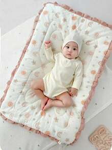1pc Baby Crepe Cotton Mattress Pad, Soft Puff Fleece Mattress, Nursery Soft Bed Mat, Children Cotton Mattress, Reversible And Washable - Multicolor - View 1