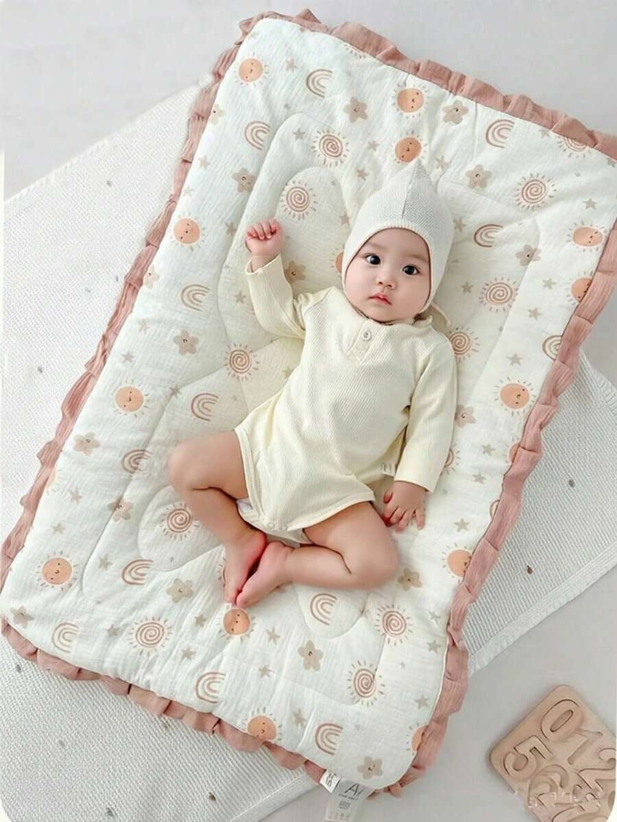 1pc Baby Crepe Cotton Mattress Pad, Soft Puff Fleece Mattress, Nursery Soft Bed Mat, Children Cotton Mattress, Reversible And Washable - Multicolor - View 1