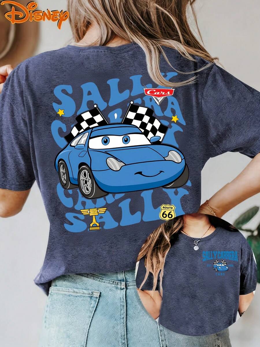 Disney License T Shirts,Disney Cars Sally Carrera Graphic T-Shirt For Women, Casual Loose Fit Race Car Checkered Flag Routee 66 Print Short Sleeve Tee, Cute Disney PIXAR1 Movie Character Top, Family Matching Mommy & Me Outfit, Vacation Daily Wear Summer Fashion Top ,Camiseta, Summer Outfits For Women, Summer Clothes, Summer Tops, Tops For Women, Festival Outfits, Summer Tops For Women, Mother's Day, Mother's Day Clothing, Gifts For Family And Friends, Spring Outfits For Women, Officially Licensed Disney T-Shirts, Disney Men's And Women's Spring/Summer Fashion Casual Short-Sleeve T-Shirts - Màu xanh lam - Xem 1