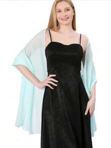 1 件装时尚柔软雪纺围巾披肩晚礼服婚礼披肩新娘围巾女士羊绒黑色披肩 - 彩色 - 查看 14