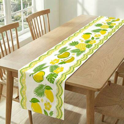1 khăn trải bàn in hình lá và trái cây nhiệt đới, thích hợp cho các dịp lễ, tiệc tùng, sinh nhật, bữa tối, trang trí bàn nhà hàng, mọi mùa, trang trí nhà cửa.