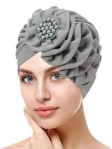 1pc Women's Chemo Head Scarf - Beaded Floral Solid Color Pre-Tied Head Wrap, Suitable For Cancer Patients Sleep Bonnet - Mint Green - View 3
