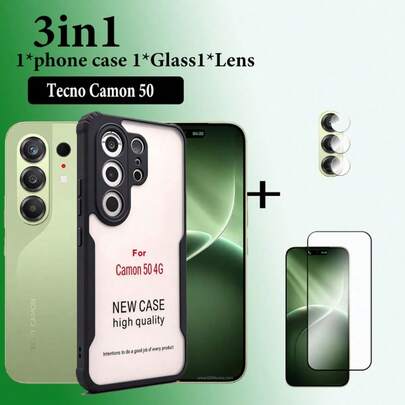 Bộ 3 trong 1 cho ốp lưng TE CNO Camon 50: Ốp acrylic chống sốc, trong suốt, bền chắc, chống ố vàng + Miếng dán màn hình cường lực 9H cho TE CNO Camon 50: Chống trầy xước, chống nứt vỡ, không bọt khí, lý tưởng cho chơi game, hoạt động ngoài trời, học tập, du lịch + Miếng dán bảo vệ ống kính - Bộ 3 món tiện dụng - Dễ dàng lắp đặt