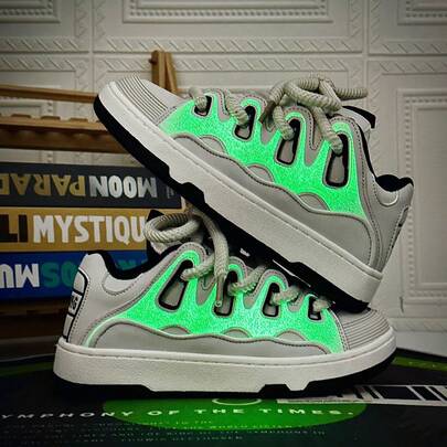 Men's College Luminous White Shoes, Niche Thick-Soled Couple's Sports Sneakers