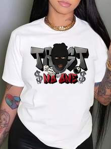 Item Picture 1pc Womens Casual Round Neck T Shirt Stretch Short Sleeve Top Stretch Fabric Suitable For Casual Attire Layering In S-3XL - White - View 1