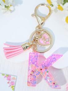 1pc Pink Letter Keychain Resin Drip Glue Butterfly Heart Pendant, Cute Gift For Women Bag/Key Chain - Baby Pink - View 16