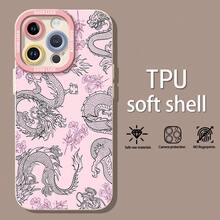 Dragones con contorno negro sobre fondo de flores rosas.funda de teléfono Fundas compatibles con ,Apple,VIVO,OPPO,,, y Honor.Fabricadas en silicona TPU,ofrecen protección contra golpes y caídas. - Blanco - Ver 1