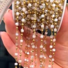 1m Fashionable Stainless Steel Mixed Color Square Glass Beaded Chain, Colorful Macaron Cube Chain, Gold, Suitable For DIY Bracelet, Necklace, Sweater Chain Jewelry Accessories - DIY Chain - View 7