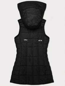 Gilet sans manches à capuche pour femme, capuche non amovible, fermeture éclair, 2 poches, isolation en duvet synthétique, coupe légèrement évasée, longueur mi-cuisse, style décontracté, printemps/automne - Noir - Voir 4