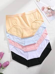 5pcs Women's Cotton Edged Letter Waistband Soft Comfortable Breathable Panties, Daily Wear, Plus Size S-XXL - Multicolor - View 7