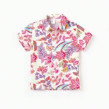 PatPat Family Matching Outfits Set Tropical Flora Print Short-Sleeve Collar Shirt Or Halter Belted Dress For Summer Vacation - Beige - View 3