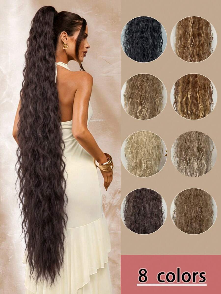 Esta peluca de coleta de 38 pulgadas extra larga, ondulada natural y de color ombre multicolor está hecha de fibra sintética resistente al calor, con un diseño de cordón, muy adecuada para que las damas la usen en fiestas y en la vida diaria.
