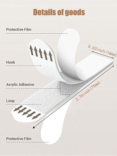 尼龙挂条，无需钻孔的挂钩，相框墙面艺术品支架，隐形魔术贴，双面墙贴，无损墙面悬挂，非常适合整理和固定日常物品。可用于圣诞装饰、墙面装饰、相框、路由器、电源插座、地毯、铭牌等。