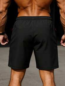 Plus Size Men's Summer Casual Shorts, Moisture-Wicking Quick-Dry Gym Workout Running Shorts - Black - View 2