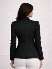 Elegant Blazer With Shoulder Pads – Sophistication And Structure, Tailored And Lined - Black - View 2