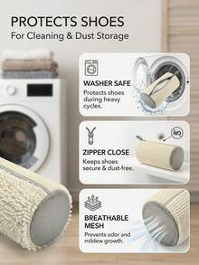2 túi giặt tái sử dụng với hệ thống làm sạch bằng sợi microfiber | Thiết kế lồng giặt có khóa kéo, phù hợp cho giày thể thao, giày tennis và máy giặt/máy sấy - Tương thích với máy giặt và máy sấy cửa trước/cửa trên, chất liệu không dệt. - túi lau giày - Xem 5
