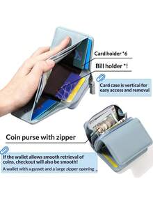 Pomelo Best Pomelo 女士最佳三折小钱包，仿皮超薄卡包，带拉链零钱包 - 彩色 - 查看 3