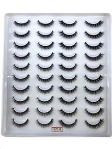 20 Pairs Criss-Cross Fluffy Faux Mink Eyelashes, Natural Long Handmade Curly 3D Lashes, Mixed Style Artificial Eyelashes - Black - View 3