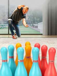 1set Plastic Bowling Set 10 Pins 2 Balls Beginner Friendly Indoor Outdoor Sports Game Fun Party Activity Great Birthday Gift For Family Friends(Random Colors) - Multicolor - View 2