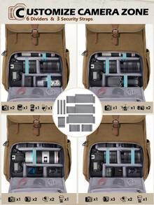 15.6 Inch Laptop Camera Backpack, Suitable For DSLR Cameras, Anti-Theft, Tripod Holder, Rainproof Cover, Black/Khaki - Multicolor - View 6