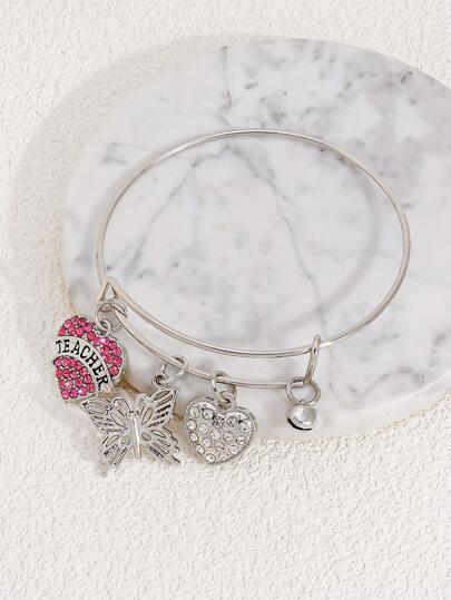 1pc Vera Bracelet Heart & Butterfly Elegant Sweet Ladies Bracelet, Stackable, Graduation/Teacher Gift
