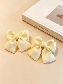 2pcs Girls' Simple Casual School Style Dual-Tone Plaid Bow Hairclips, Suitable For Daily Campus Wear - Multicolor - View 4