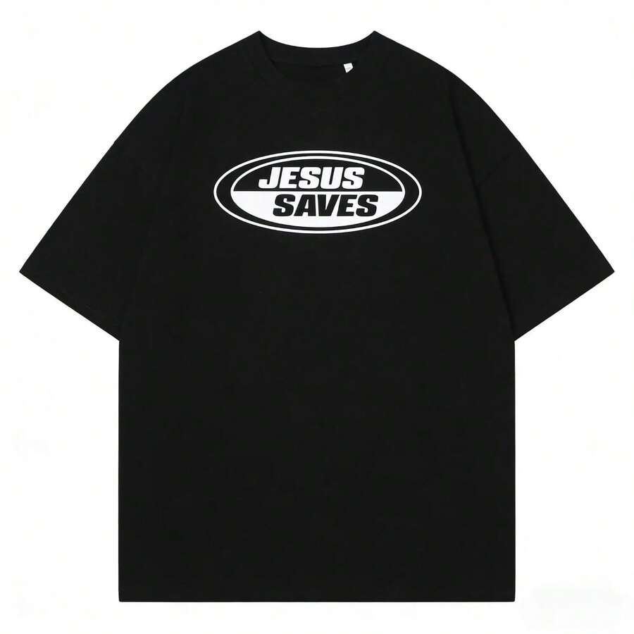 New Jesus Saves Retro Tee, Vintage Graphic T-Shirt, Christian Clothing Womenswear Top Cotton Casual Unisex, Gift For Men Womensummer Outfits For Women - 黑色 - 查看 1