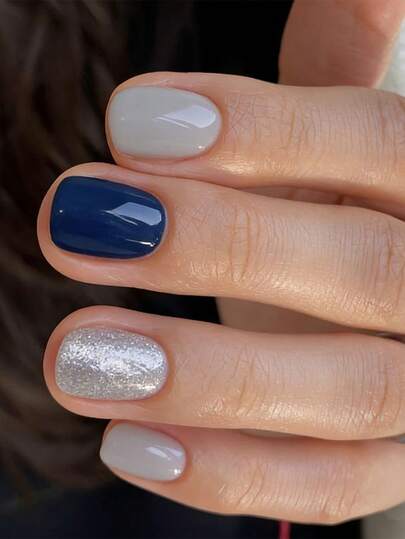 24Pcs Press On Nails, Round Shape False Nails, Quick Manicure Stickers For Party Press On Nails