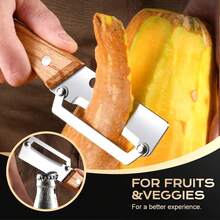 Multi Functional Vegetable Peler For Kitchen Utra-Sharp Stairless Stel Blade With Wooden Handle And Botle Opener For Vegetables Or Fruits That Need To Be Peeled - 木質色 - 查看 5