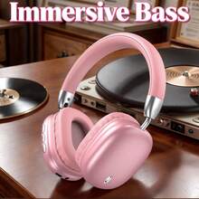 Gerripuer 新款耳罩式無線耳機 HIFI 高解析通話 舒適 MP3 可折疊旋轉伸縮 ABS 塑料金屬質感 高端商務禮品 5.3 智能晶片 HIFI 音效 雙連接 超長續航 簡約便攜 低延遲 HiFi 立體聲，適用於手機、電腦與遊戲耳機 - 粉色 - 查看 3
