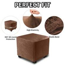 DUJUIKE Square Footstool Cover, Footstool Slipcover, Square Footrest Protective Cover With Elastic Bottom Storage Ottoman Slipcover, Made Of Silk Velvet Fabric - Coffee Brown - View 4