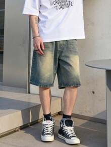 男士时尚休闲牛仔短裤，修身直筒及膝裤，轻盈夏季款式 - 銅色 - 查看 6