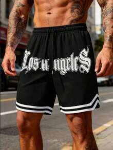 Quần short thể thao nam thường ngày, quần short thể thao, quần short bóng rổ, quần short in họa tiết kiểu boyfriend, quần short tập thể dục, eo có dây rút, quần thể thao co giãn nhẹ, thích hợp cho bóng rổ, bóng chày, tập thể dục, chạy bộ, tập luyện, thể thao, hoạt động ngoài trời, quà tặng Ngày của Cha - màu đen - Xem 1