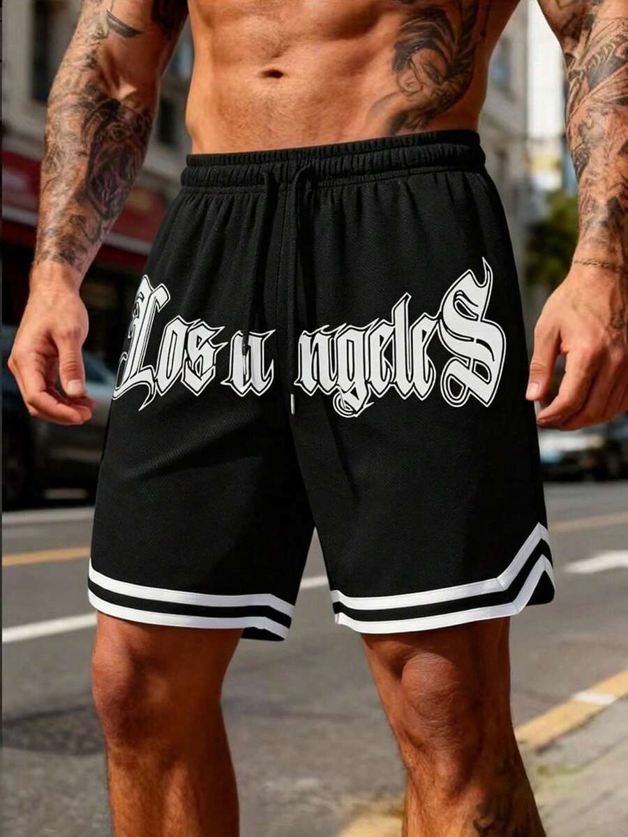 Quần short thể thao nam thường ngày, quần short thể thao, quần short bóng rổ, quần short in họa tiết kiểu boyfriend, quần short tập thể dục, eo có dây rút, quần thể thao co giãn nhẹ, thích hợp cho bóng rổ, bóng chày, tập thể dục, chạy bộ, tập luyện, thể thao, hoạt động ngoài trời, quà tặng Ngày của Cha - màu đen - Xem 1