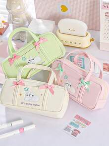 1pc Cute Cat Embroidered Handheld Pencil Case, Large Capacity Student Stationery Storage Bag, Girly Pencil Box, Ins Style Cat Embroidery Pencil Bag, Handheld Large Capacity Student Pencil Box, Back To School Gift, Multi-Color Options - Kitten Pencil Case - View 4