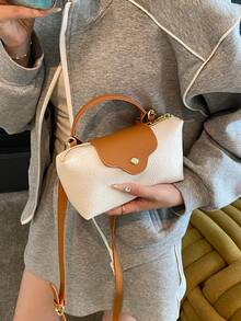 1 件装高级软皮手提包，斜挎包/单肩包，翻盖设计，奢华通勤风格，多功能休闲购物旅行迷你斜挎包，女士适用（由于拍摄时的光线和角度，实际产品颜色可能与图片略有差异） - 米色 - 查看 8