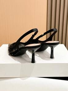 Xin Jing Shoes New Spring/Summer Women's High Heel Sandals, Fashion Versatile Pointed Toe Net Mesh Rhinestone Wedding Party Peep Toe Stilettos - Black - View 12