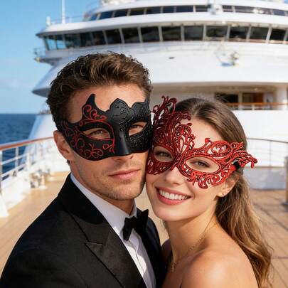 High-End Delicate Masquerade Mask Set, Venetian Party Half Face Mask, Red Mask For Christmas, Halloween Party, Carnival Costume Role Play Decoration