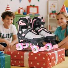 Roller Skates For Girls Boys Kids, 3 Sizes Adjustable Quad Skates With Light Up Wheels Fun Children Skates - Pink - View 7