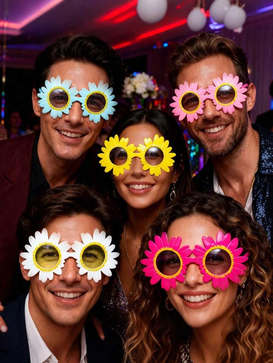 6pcs/3pcs/1pc Colorful Sunflower Photo Booth Props, Spring Daisy Party Glasses, Hawaiian Decorations, Personalized Party Atmosphere Supplies, Suitable For Birthday Party, Summer Beach, Lawn Music Festival And Holiday Costumes (Random Color) - 太陽花 - 查看 1