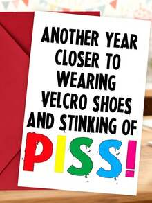 1pc, Rude Humor "Hook And Loop Shoes" Birthday Card. Includes Envelope, Premium Matte Paper. Bold Typography & Colorful PISS Design. Perfect For Close Friends – The Ideal Cheeky Rude Birthday Card (12cm/4.7in X 17cm/6.7in) - Red Envelope - View 3