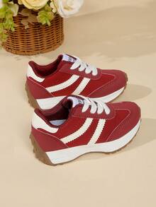 1 Pair Children's Casual Lace-Up Sports Shoes, Low-Top Fashion Outdoor Student Shoes, Suitable For Spring And Autumn - Red - View 4