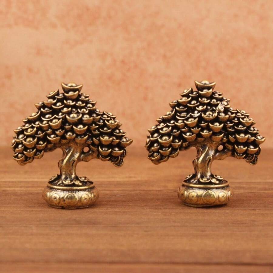 Adorno de escritorio de latón en forma de lingote de árbol, delicado y hermoso - Árbol del dinero - Ver 1