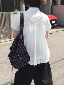 韓系甜美荷葉邊拼接短袖上衣，夏季白色，美學風格 - 白色 - 查看 2