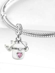 1 pieza Colgante con forma de corazón brillante de plata de ley 925, adecuado para joyería de mujer y manualidades de pulsera - Plateado - Ver 8