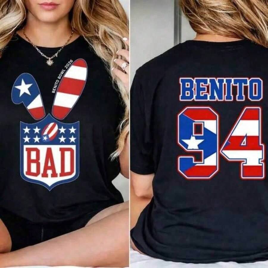 Women's And Men's Benito Bowl 2026  Shirt, Bad Game Day Bunny Double-Sided Patternble Shirt, Halftime  Bowl  Benito Bowl Shirt - 黑色 - 查看 1