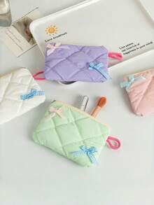 1个亮面蝴蝶结造型粉饼口红化妆包洗漱包杂物收纳小钱包 - 彩色 - 查看 5